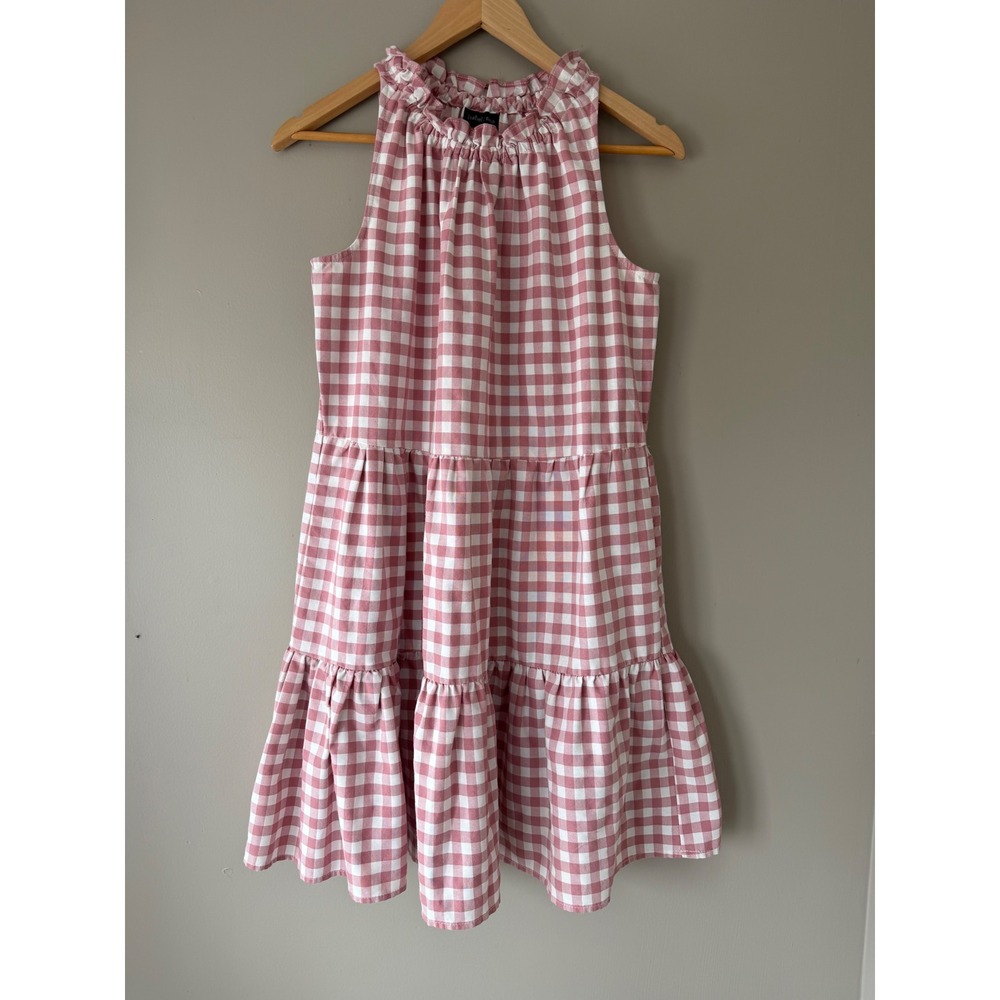 Isabel & Nina Pink Gingham Tiered Dress Women's M Ruffle Cottagecore